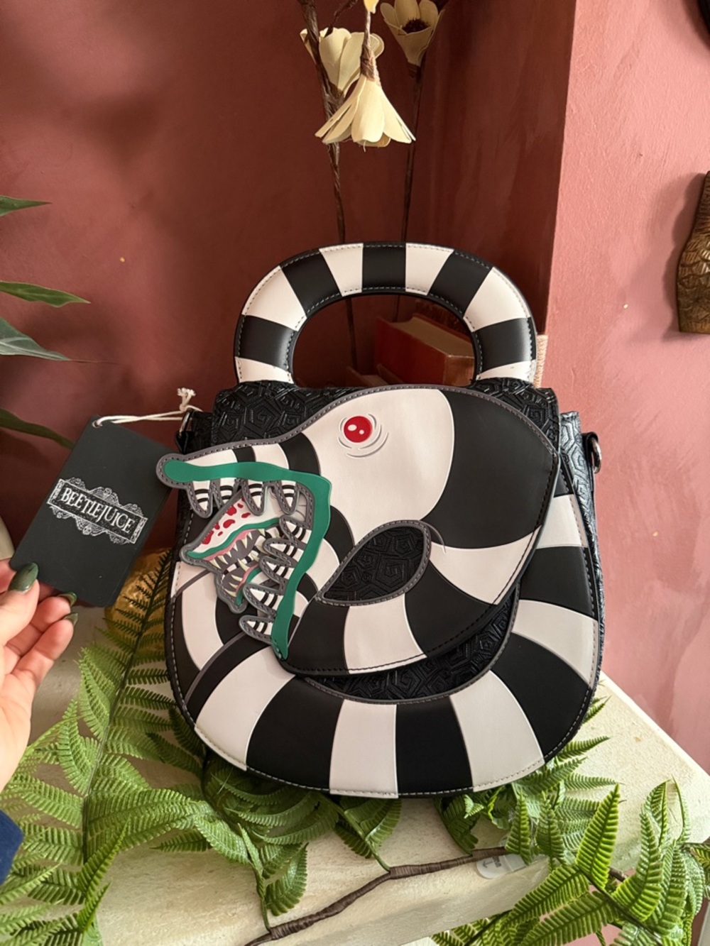 Black & White Loungefly Beetlejuice Sandworm Top-Handle Bag